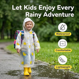Kids Printed Raincoat for Boys & Girls, Hooded Waterproof Rain Coat with Full Sleeves and Front Button Closure for 8-11 Years Girls and Boys, Child Height 110–130 cm