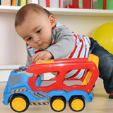 Jumbo Transport Truck Toy for Kids | Big 2-Layer Carrier with Light & Sound | Includes Helicopter, Aeroplane & 2 Cars | Friction Powered Mega Hauler Vehicle Playset, Multi Color