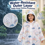 Kids Printed Raincoat for Boys & Girls, Hooded Waterproof Rain Coat with Full Sleeves and Front Button Closure for 8-11 Years Girls and Boys, Child Height 110–130 cm