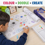Space, Sea & Panda Theme Colouring Roll for Kids with 6 Acrylic Pens, 26 x 300 cm Extra Long Drawing & Coloring Paper Roll, Graffiti Art Colouring Scroll, Creative Coloring Activity for Boys & Girls