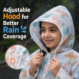 Kids Printed Raincoat for Boys & Girls, Hooded Waterproof Rain Coat with Full Sleeves and Front Button Closure for 8-11 Years Girls and Boys, Child Height 110–130 cm