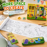 19 Pieces Dinosaur Stationery Gift Set for Kids 3-10 Years, Dino Theme Metal Pencil Box, 12 Wax Crayons, 2 Pencils, Colouring Roll, Ruler, Eraser & Sharpener for Boys and Girls