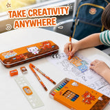 19 Pieces Cute Bear Stationery Gift Set for Kids 3-10 Years, Bear Theme Metal Pencil Box, 12 Wax Crayons, 2 Pencils, Colouring Roll, Ruler, Eraser & Sharpener for Boys and Girls
