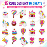 DIY Diamond Painting Sticker Kit for Girls, 15 Cute Unicorn & Sweet Theme Gem Art Stickers, 5D Diamond Art & Craft Activity Kit, Creative Birthday Gift for Girls 6-12 Years