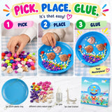 DIY Shell Art Kit for Kids Boys & Girls Age 3+ | 3D Seashell Mosaic Craft Kit with Plate, Glue, Brush, Shells & Colourful Stones | Creative Art & Craft Activity for Children 4-12 Years Old