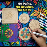 DIY Mandala Art Kit with 5 MDF Cutouts & 12 Acrylic Color Pens – Art Board, Tea Coasters, Bookmark & Fridge Magnet – DIY Craft Kit, Creative Activity & Gift for Kids & Adults