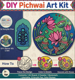 Pichwai DIY Art Kit for Kids & Adults | MDF Laser Cut Painting Kit with 12 Acrylic Markers, Tea Coasters, Bookmark, Jharokha & Art Board | Craft Kit with Gems | Return Gift & Hobby Set