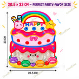 Reusable Birthday Return Gift Bags for Kids, Goody Bags, 20.5 x 23 cm Cake Theme Party Favor Pouches with Carry Handle & Clear Window, Goodie Bags for Toys, Candies & School Gifts