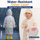 Kids Printed Raincoat for Boys & Girls, Hooded Waterproof Rain Coat with Full Sleeves and Front Button Closure for 8-11 Years Girls and Boys, Child Height 110–130 cm