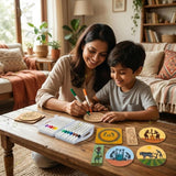 Warli Art DIY Kit with 12 Acrylic Markers | Wooden MDF Painting Kit with Coasters, Fridge Magnet, Bookmark & Art Board | Screen-Free Creative Gift for Kids, Return Gift & Hobby Kit