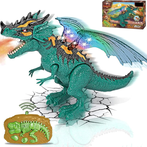 Walking Dinosaur Toy with Realistic Sound and Smoke Spray - Remote Control Dinosaur Toy, Motorized Walking Dragon with Light and Sound for 6+ Years Old Kids - Multi Color