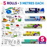 Colouring Roll for Kids, 30 x 300 cm Extra Long Drawing & Coloring Paper Roll Posters, Mixed Theme Giant Colouring Scrolls, Graffiti Art & Craft Activity for Boys & Girls