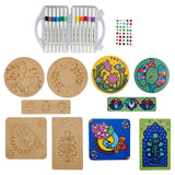 Pichwai DIY Art Kit for Kids & Adults | MDF Laser Cut Painting Kit with 12 Acrylic Markers, Tea Coasters, Bookmark, Jharokha & Art Board | Craft Kit with Gems | Return Gift & Hobby Set