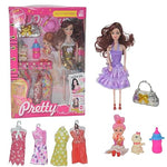 Fashion Doll Set for Girls with 5 Outfits, Hat, Purse, Feeding Bottle & Baby Doll – Pretend Play Dress Up Doll Toys for Girls Aged 3, 4, 5, 6, 7 Years Old