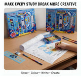 19 Pieces Stationery Gift Set for Kids 3-10 Years, Underwater Sea Theme Metal Pencil Box, 12 Wax Crayons, 2 Pencils, Colouring Roll, Ruler, Eraser & Sharpener for Boys and Girls