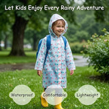 Kids Printed Raincoat for Boys & Girls, Hooded Waterproof Rain Coat with Full Sleeves and Front Button Closure for 8-11 Years Girls and Boys, Child Height 110–130 cm