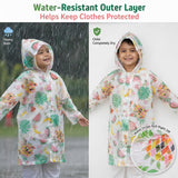 Kids Printed Raincoat for Boys & Girls, Hooded Waterproof Rain Coat with Full Sleeves and Front Button Closure, for 8-11 Years Girls and Boys, Child Height 110–130 cms
