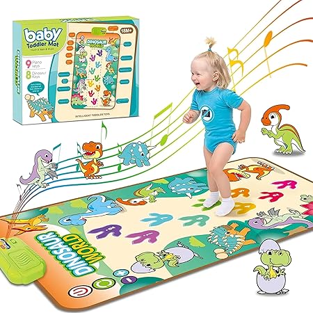 Music and Sound Playmat with Piano and Dinosaur Sounds Carpet, Dinosaur World Musical Mat for Toddlers Colorful Kids Play Area Educational Toy Sensory Development, Gift for Toddlers