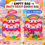 Reusable Birthday Return Gift Bags for Kids, Goody Bags, 20.5 x 23 cm Cake Theme Party Favor Pouches with Carry Handle & Clear Window, Goodie Bags for Toys, Candies & School Gifts