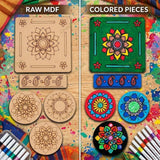 DIY Mandala Art Kit with 5 MDF Cutouts & 12 Acrylic Color Pens – Art Board, Tea Coasters, Bookmark & Fridge Magnet – DIY Craft Kit, Creative Activity & Gift for Kids & Adults