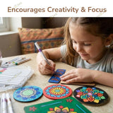 DIY Mandala Art Kit with 5 MDF Cutouts & 12 Acrylic Color Pens – Art Board, Tea Coasters, Bookmark & Fridge Magnet – DIY Craft Kit, Creative Activity & Gift for Kids & Adults