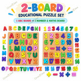 Wooden Alphabet & Number Puzzle Set of 2 for Kids, ABC Letters 1-20 Numbers & Math Signs, Montessori Educational Learning Toy, Preschool Early Learning Birthday Gift for Boys & Girls