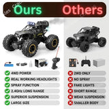 1:16 Remote Control Car - 2WD Light and Smoke Mist Car | Monster Truck with Rechargeable Battery | 4 Wheels Climb Off Road High Speed | Car Toys for Kids - Rock Crawler - Random Colors
