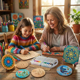 DIY Madhubani Art Kit with 5 MDF Cutouts & 12 Acrylic Color Pens – Art Board, Tea Coasters, Bookmark & Fridge Magnet – DIY Craft Kit, Creative Activity & Gift for Kids & Adults