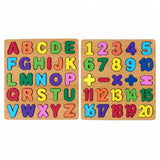 Wooden Alphabet & Number Puzzle Set of 2 for Kids, ABC Letters 1-20 Numbers & Math Signs, Montessori Educational Learning Toy, Preschool Early Learning Birthday Gift for Boys & Girls