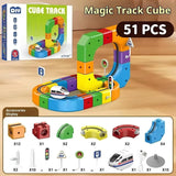 51 Pcs DIY Electric Train Track Set for Kids | 3D Flexible Cube Railway Building Toy with Loops, Curves & Bridges | USB Rechargeable Train | STEM Construction Toy for Boys & Girls Ages 3+