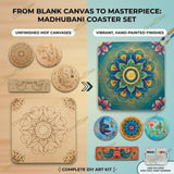 DIY Madhubani Art Kit with 5 MDF Cutouts & 12 Acrylic Color Pens – Art Board, Tea Coasters, Bookmark & Fridge Magnet – DIY Craft Kit, Creative Activity & Gift for Kids & Adults