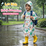 Kids Printed Raincoat for Boys & Girls, Hooded Waterproof Rain Coat with Full Sleeves and Front Button Closure, for 8-11 Years Girls and Boys, Child Height 110–130 cms