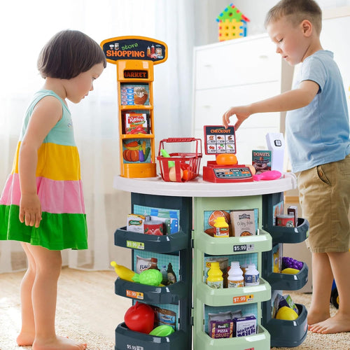 Big Size 78 Cm Tall, 44 Pcs, Supermarket Playset – Realistic Grocery Store Toy with Cash Register, Shopping Carts, and Variety of Play Foods – Ideal for Imaginative Play Perfect for Kids