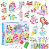 DIY Diamond Painting Keychain Making Kit for Kids, Make 15 Acrylic Gem Art Keychains, Mermaid & Sea Theme 5D Diamond Art Craft Activity Kit, Creative Birthday Gift for Girls 6+ Years