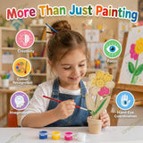 DIY Wooden Flower Painting Kit for Kids, Art and Craft Kits with Wooden Plant, 4 Paint Colours & Brush, Birthday Return Gifts, School Party Favours for Boys and Girls 6-10 years