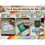 DIY Mandala Art Kit with 5 MDF Cutouts & 12 Acrylic Color Pens – Art Board, Tea Coasters, Bookmark & Fridge Magnet – DIY Craft Kit, Creative Activity & Gift for Kids & Adults