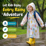 Kids Printed Raincoat for Boys & Girls, Hooded Waterproof Rain Coat with Full Sleeves and Front Button Closure for 8-11 Years Girls and Boys, Child Height 110–130 cm