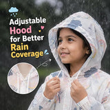 Kids Printed Raincoat for Boys & Girls, Hooded Waterproof Rain Coat with Full Sleeves and Front Button Closure for 8-11 Years Girls and Boys, Child Height 110–130 cm