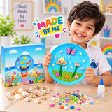 DIY Shell Art Kit for Kids Boys & Girls Age 3+ | 3D Seashell Mosaic Craft Kit with Plate, Glue, Brush, Shells & Colourful Stones | Creative Art & Craft Activity for Children 4-12 Years Old