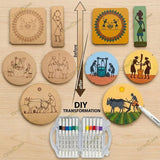 Warli Art DIY Kit with 12 Acrylic Markers | Wooden MDF Painting Kit with Coasters, Fridge Magnet, Bookmark & Art Board | Screen-Free Creative Gift for Kids, Return Gift & Hobby Kit