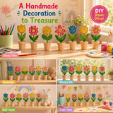 DIY Wooden Flower Painting Kit for Kids, Art and Craft Kits with Wooden Plant, 4 Paint Colours & Brush, Birthday Return Gifts, School Party Favours for Boys and Girls 6-10 years