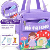 Cartoon Print Insulated Lunch Bag with Cutlery Pocket for Kids