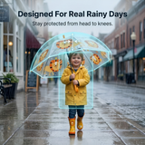 Crackles Kids Umbrella for Rain | Umbrella with Cute Cartoon Print | One Click Open | Child Safe Rounded Tips | Lightweight School Non-Foldable Stylish Umbrella for Boys & Girls and Women