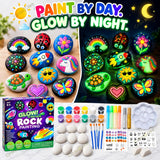 Glow in the Dark Rock Painting Kit for Kids 6-12 Years | DIY Art & Craft Activity Set with 10 Rocks & Paints | Kids Craft Paint Set, Creative Art Supplies & Birthday Gift Toy for Boys & Girls