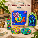 Pichwai DIY Art & Craft Kit for Kids & Adults | MDF Wooden Painting Kit with 5 Projects, 6 Paint Colours, Brush & Gems | Coasters, Bookmark, Jharokha & Art Board | Creative Hobby Gift for kids