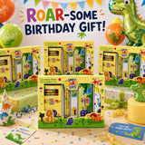 19 Pieces Dinosaur Stationery Gift Set for Kids 3-10 Years, Dino Theme Metal Pencil Box, 12 Wax Crayons, 2 Pencils, Colouring Roll, Ruler, Eraser & Sharpener for Boys and Girls