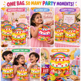 Reusable Birthday Return Gift Bags for Kids, Goody Bags, 20.5 x 23 cm Cake Theme Party Favor Pouches with Carry Handle & Clear Window, Goodie Bags for Toys, Candies & School Gifts
