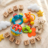 Colourful Baby Rattles & Teethers Set (Pack of 4 with Shake Ball) | Newborn Sensory Toy Set for 0 Months+ | Soft Infant Rattle Toys for Early Development  Non-Toxic Plastic Infant Toy Gift Set