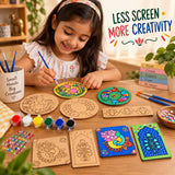 Pichwai DIY Art & Craft Kit for Kids & Adults | MDF Wooden Painting Kit with 5 Projects, 6 Paint Colours, Brush & Gems | Coasters, Bookmark, Jharokha & Art Board | Creative Hobby Gift for kids