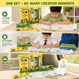 19 Pieces Dinosaur Stationery Gift Set for Kids 3-10 Years, Dino Theme Metal Pencil Box, 12 Wax Crayons, 2 Pencils, Colouring Roll, Ruler, Eraser & Sharpener for Boys and Girls